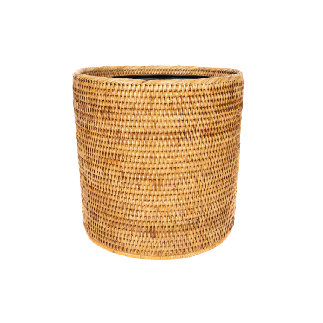 Rattan Round Waste Basket with Metal Liner