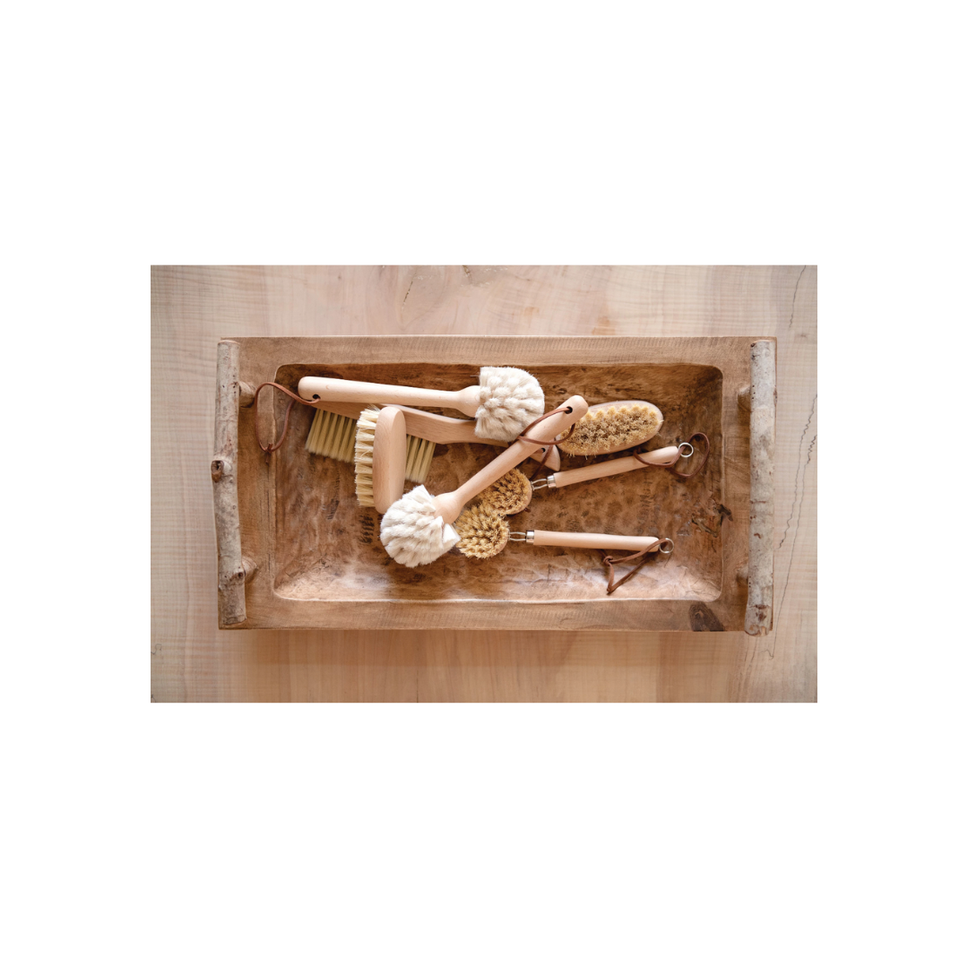 Beechwood Dish Brush with Leather Strap