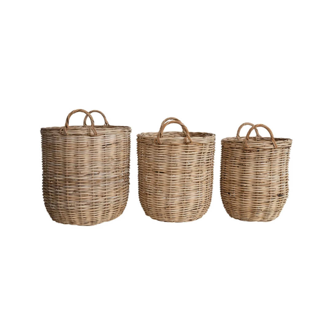 Hand-Woven Rattan Baskets with Handles