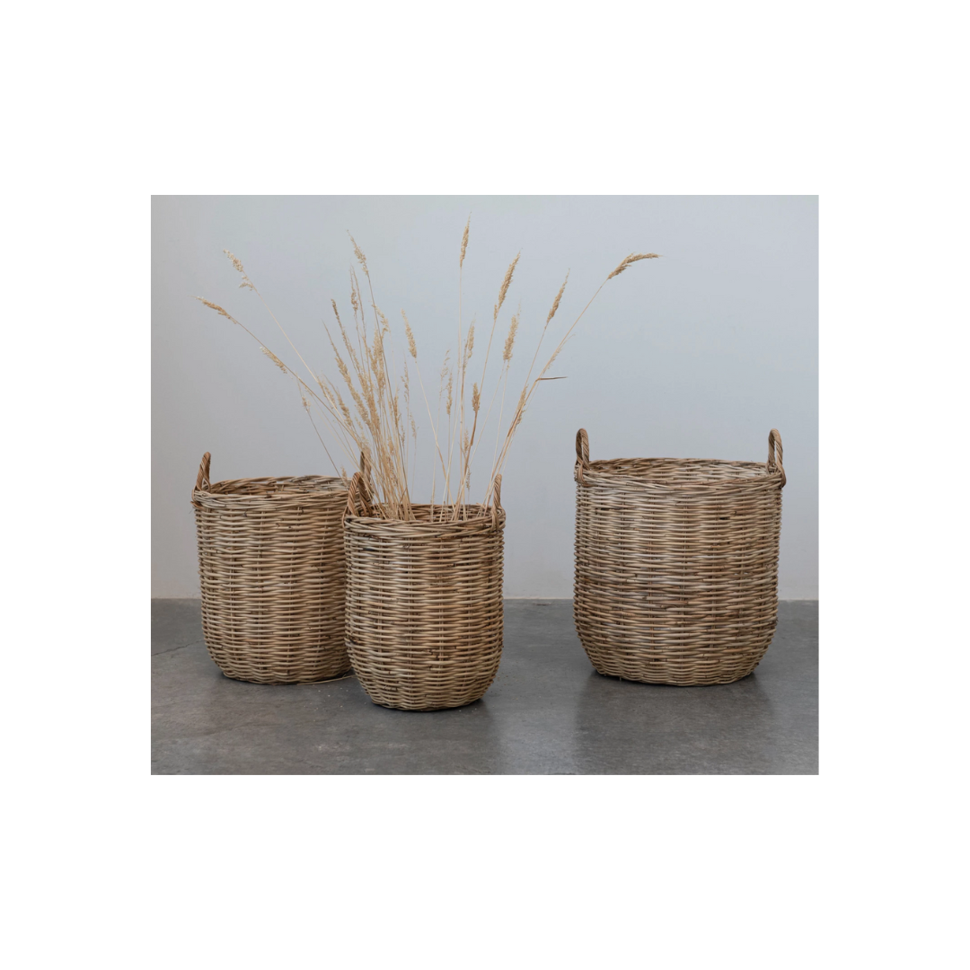 Hand-Woven Rattan Baskets with Handles