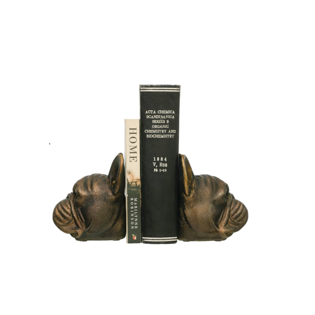 Dog Head Bookends with Antique Finish, Set of 2