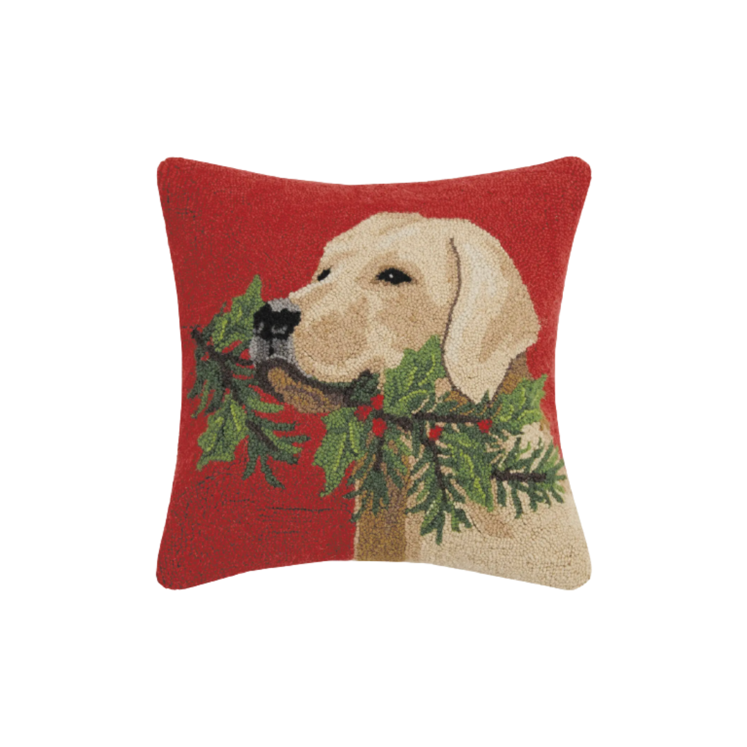 Golden Lab Dog with Holly Branch Hook Pillow
