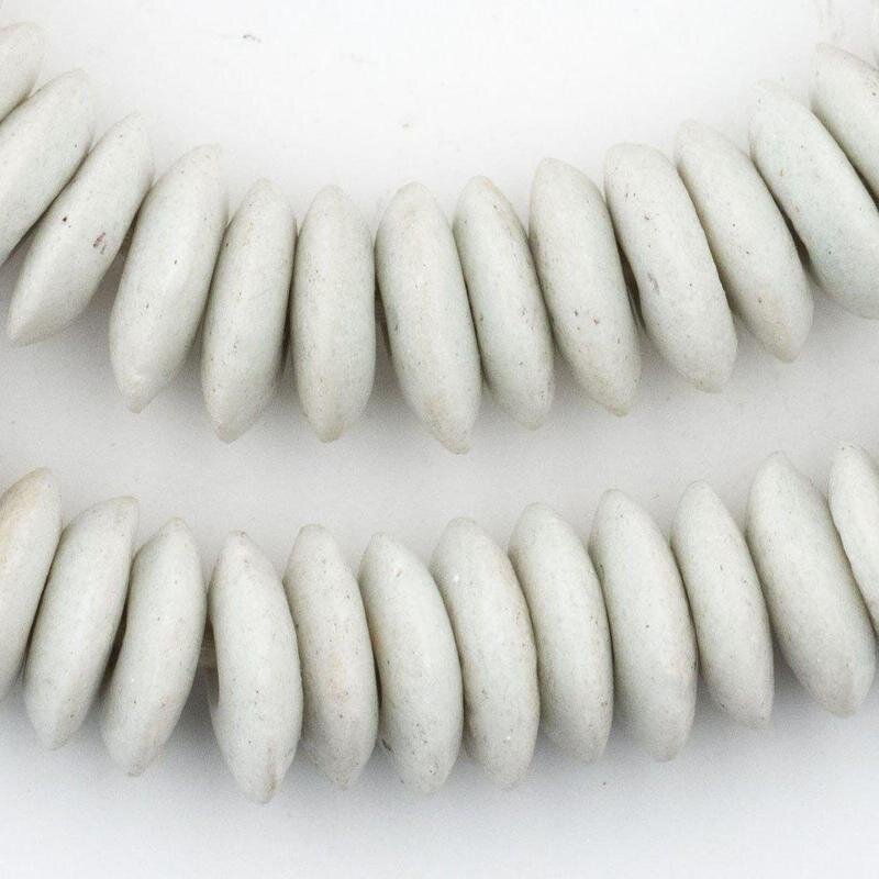 Small White Ashanti Glass Saucer Beads