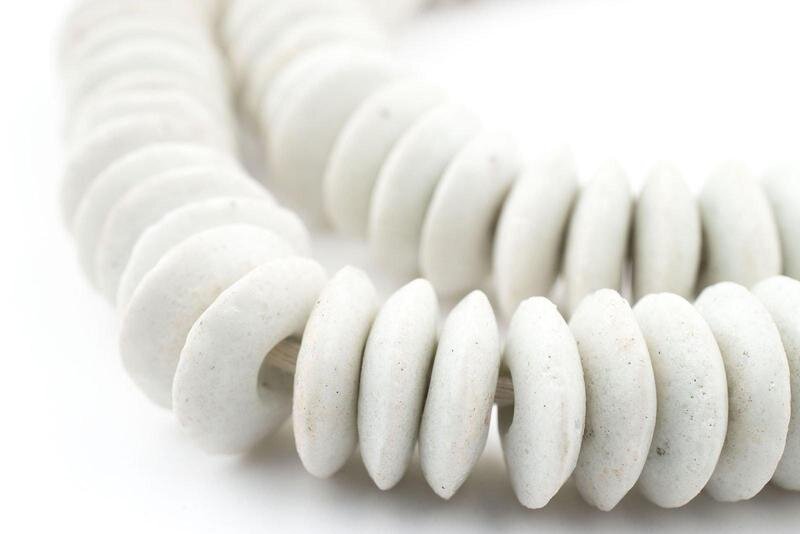 Small White Ashanti Glass Saucer Beads